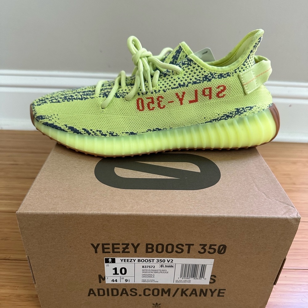 Yeezy Boost 350  Semi Frozen Yellow/Raw Steel/Red Size 10M/11W